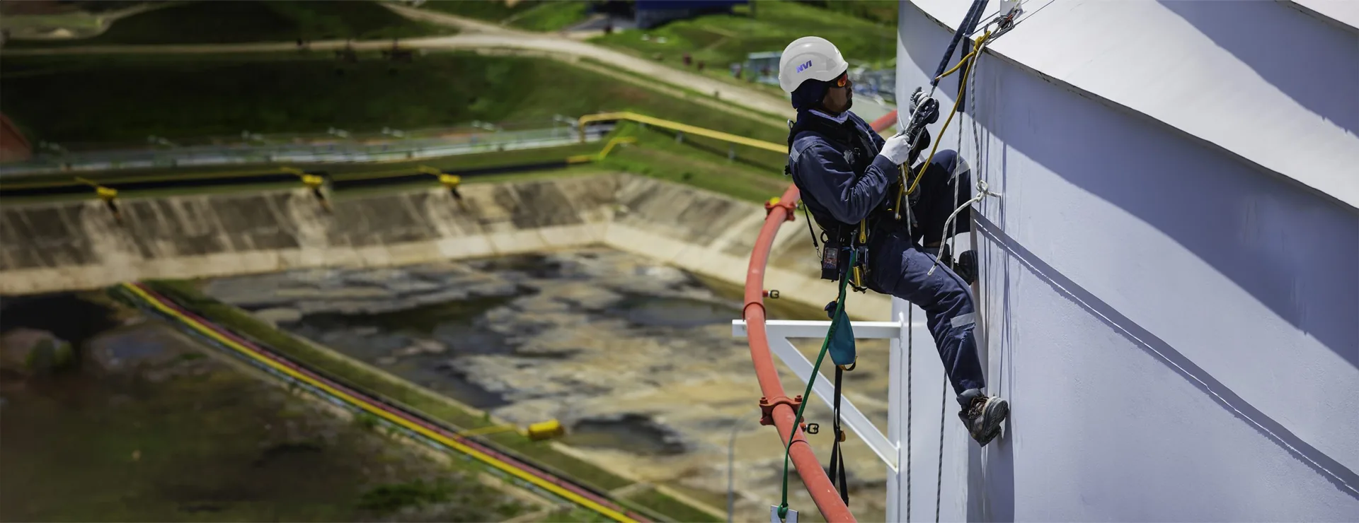 NVI rope access technician performing an industrial inspection