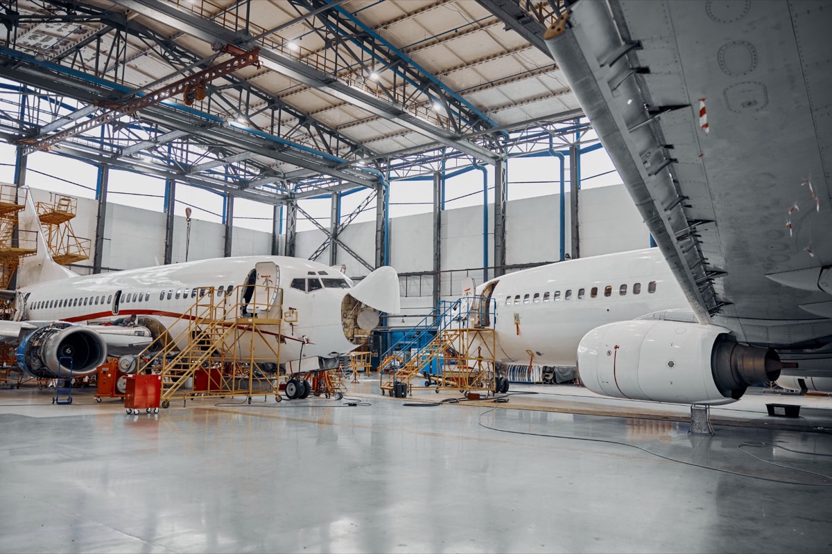 Aircraft in a maintenance hangar