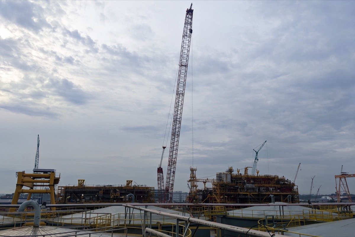 Crawler crane at a fabrication yard
